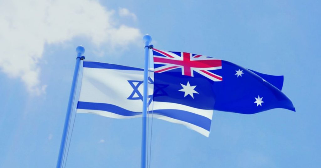 Israel and australia two flags waving